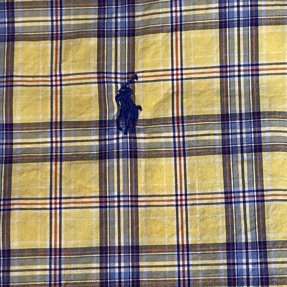 Ralph Lauren Men's Navy Yellow Plaid Classic Dress Shirt Pony X-Large - Picture 5 of 9